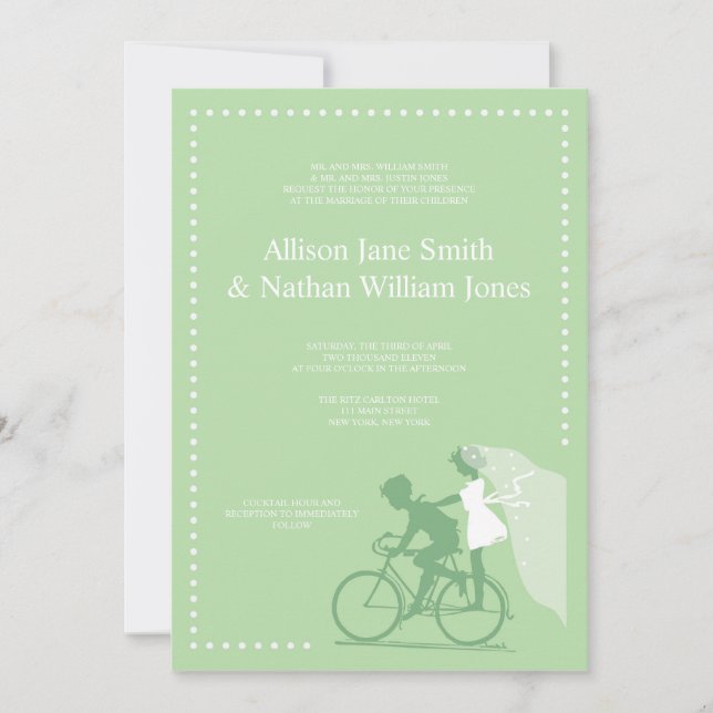 Invitación a matrimonio de pareja de bicicletas ve (Anverso)