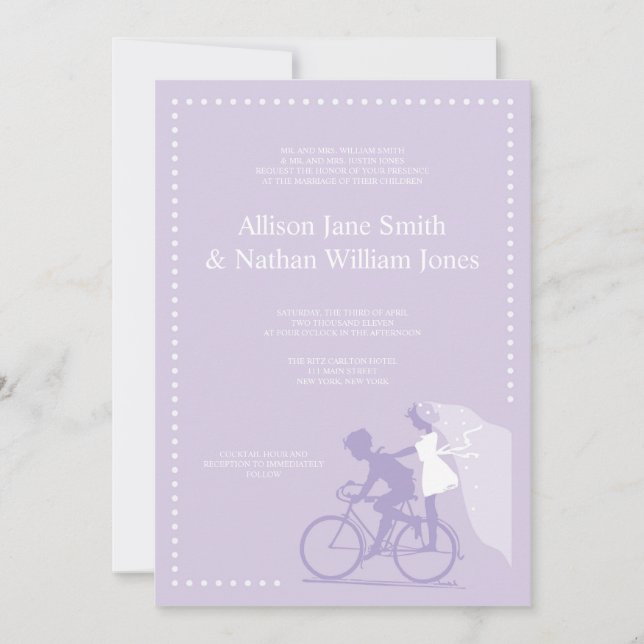 Invitación a matrimonio de pareja para bicicletas  (Anverso)