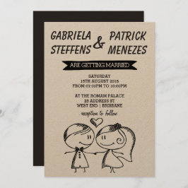 Invitación a matrimonio de parejas de Doodle rústi