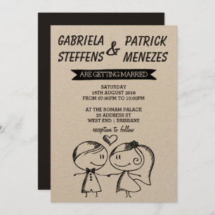 Invitación a matrimonio de parejas de Doodle rústi