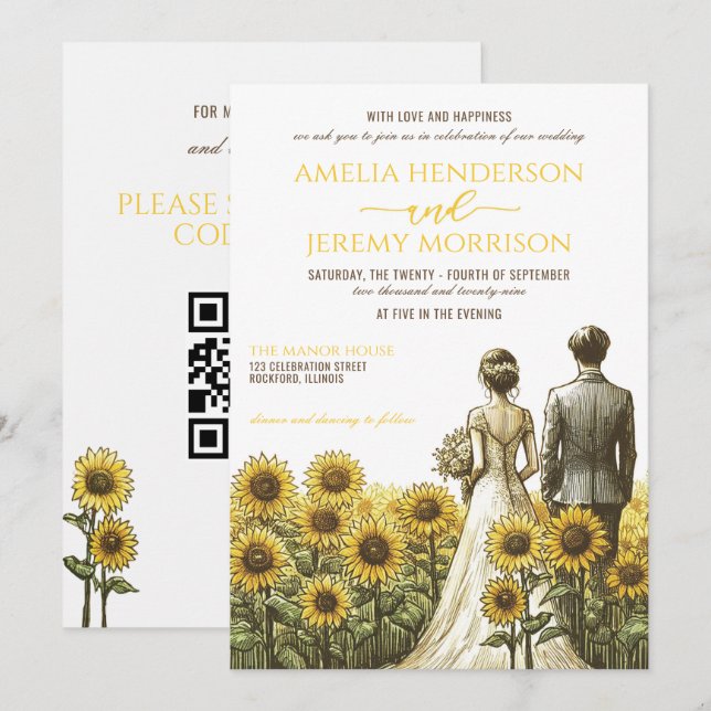 Invitación a matrimonio de parejas de girasoles co (Anverso / Reverso)