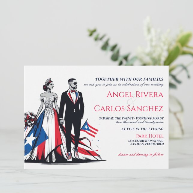 Invitación a matrimonio de parejas en Puerto Rico (Anverso de pie)