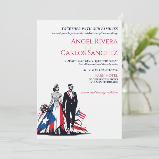 Invitación a matrimonio de parejas en Puerto Rico (Anverso de pie)