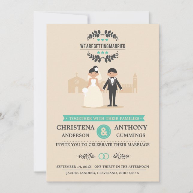Invitación a matrimonio de parejas personalizados  (Anverso)