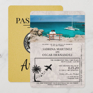 Invitación a matrimonio de pasaporte amarillo de A
