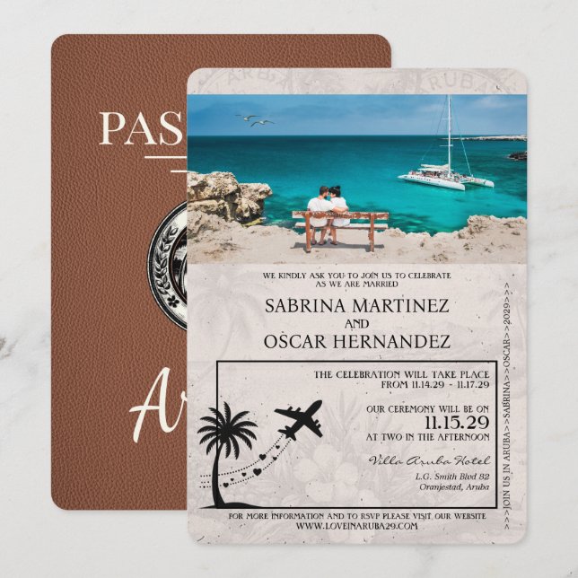 Invitación a matrimonio de pasaporte de Aruba marr (Anverso / Reverso)