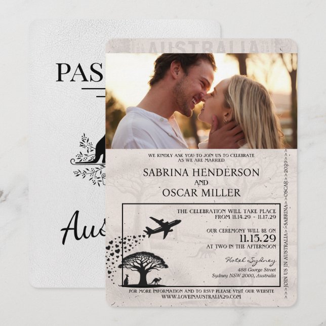Invitación a matrimonio de pasaporte de Australia  (Anverso / Reverso)