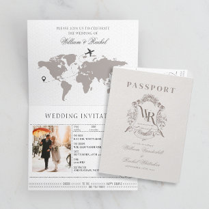 Invitación a matrimonio de pasaporte de destino de