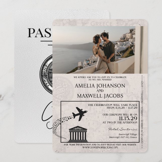 Invitación a matrimonio de pasaporte de Grecia bla (Anverso / Reverso)