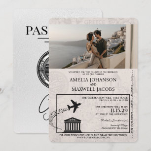 Invitación a matrimonio de pasaporte de Grecia bla