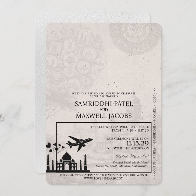 Invitación a matrimonio de pasaporte de la India b (Anverso / Reverso)