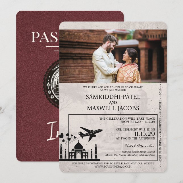 Invitación a matrimonio de pasaporte de la India d (Anverso / Reverso)