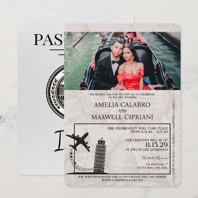 Invitación a matrimonio de pasaporte de la Italia  (Anverso / Reverso)