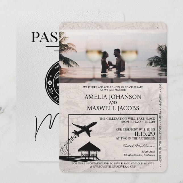 Invitación a matrimonio de pasaporte de Maldivas b (Anverso / Reverso)