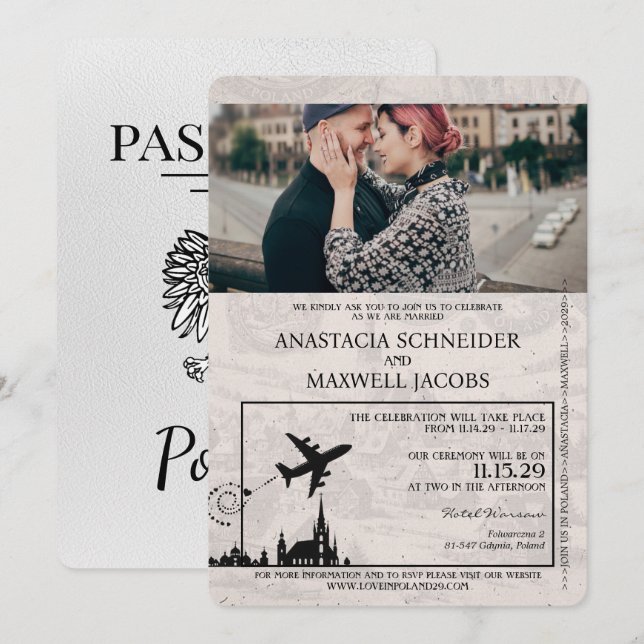 Invitación a matrimonio de pasaporte de Polonia bl (Anverso / Reverso)