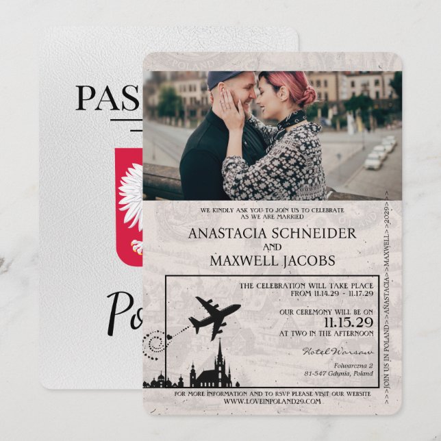 Invitación a matrimonio de pasaporte de Polonia bl (Anverso / Reverso)
