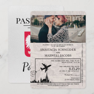Invitación a matrimonio de pasaporte de Polonia bl