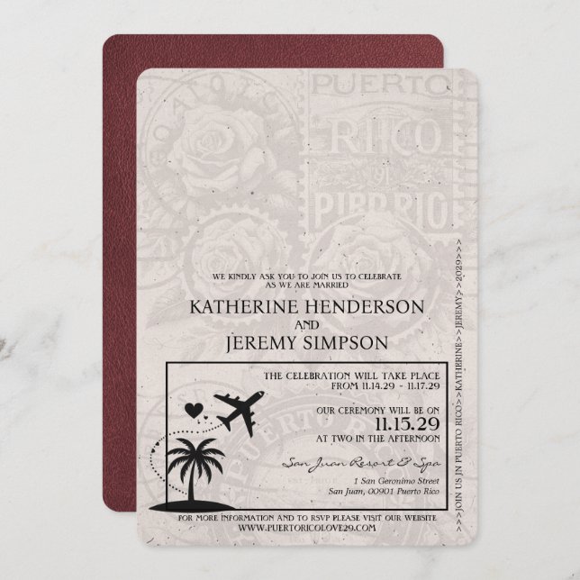 Invitación a matrimonio de pasaporte de Puerto Ric (Anverso / Reverso)