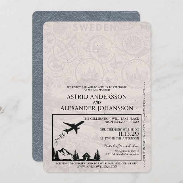 Invitación a matrimonio de pasaporte de Suecia de  (Anverso / Reverso)