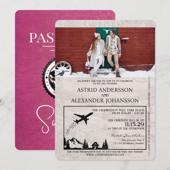 Invitación a matrimonio de pasaporte de Suecia ros (Anverso / Reverso)