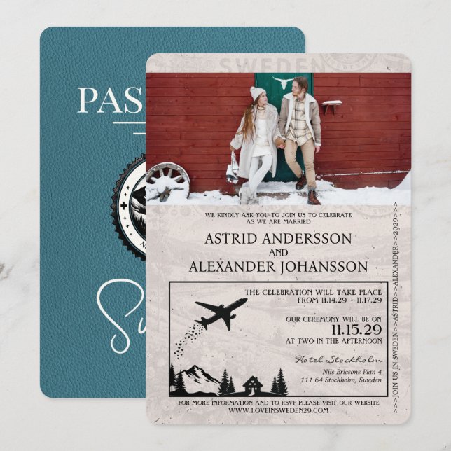 Invitación a matrimonio de pasaporte de Suecia ver (Anverso / Reverso)