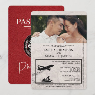Invitación a matrimonio de pasaporte filipino rojo