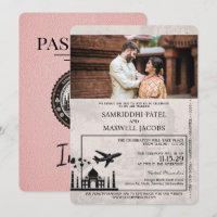 Invitación a matrimonio de pasaporte indio rosado