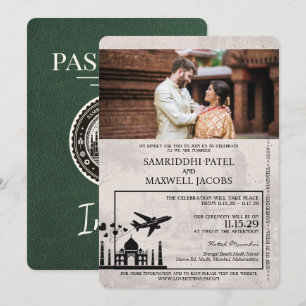 Invitación a matrimonio de pasaporte indio verde