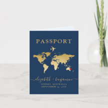 Invitación a matrimonio de pasaporte Mapa de oro a
