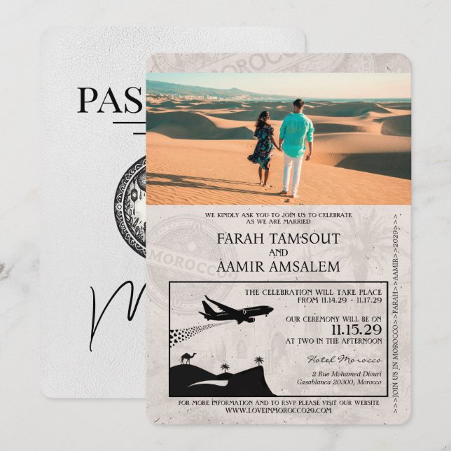 Invitación a matrimonio de pasaporte marroquí blan (Anverso / Reverso)