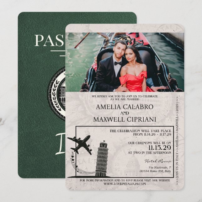 Invitación a matrimonio de pasaporte verde de Ital (Anverso / Reverso)