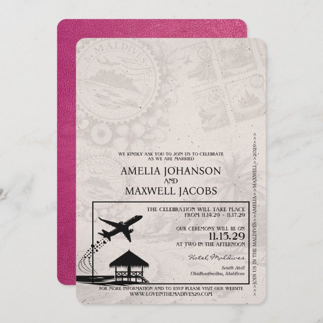 Invitación a matrimonio de pasaportes de Maldivas  (Anverso / Reverso)