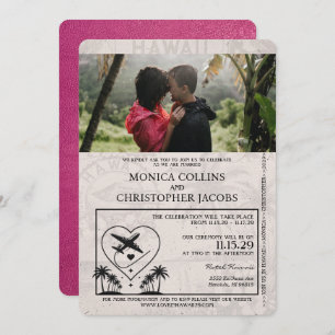 Invitación a matrimonio de pasaportes Magenta Pink