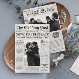 Invitación a matrimonio de periódico moderno con f
