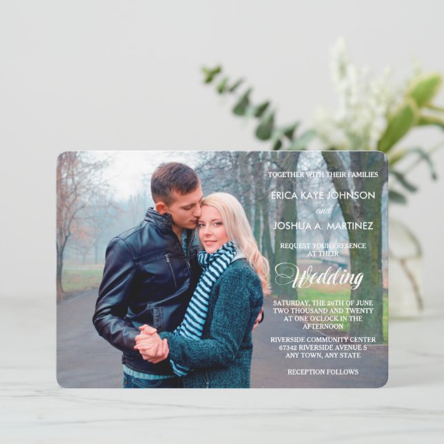 Invitación a matrimonio de plantillas de fotos de  (Anverso de pie)