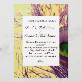 Invitación a matrimonio de plumas de pavo real púr