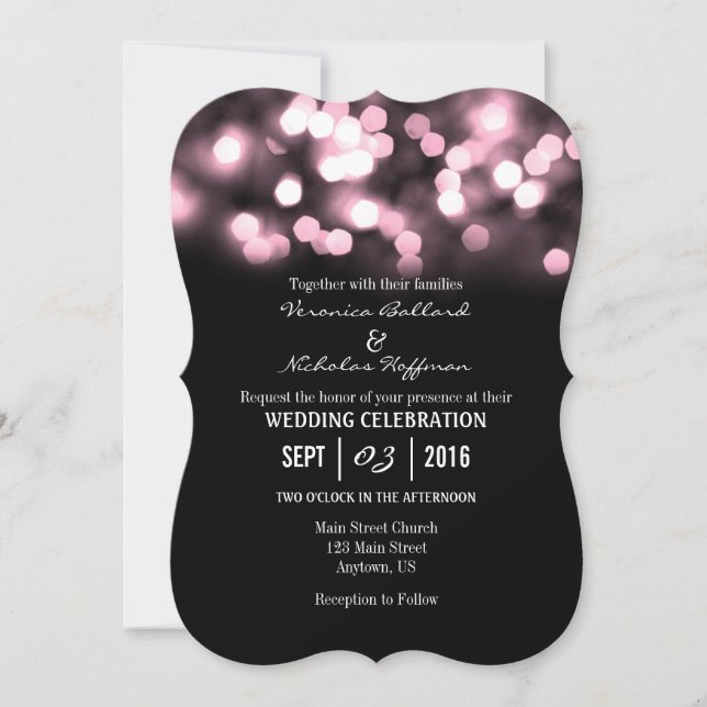 Invitación a matrimonio de Purpurina de Bokeh negr (Anverso)