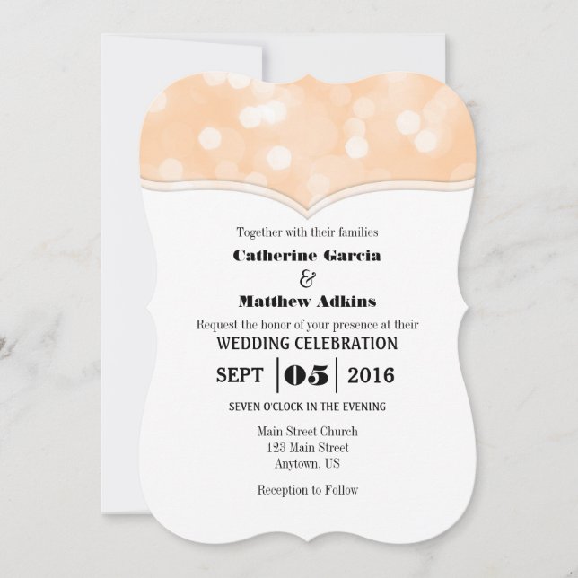 Invitación a matrimonio de Purpurina de Peach Boke (Anverso)