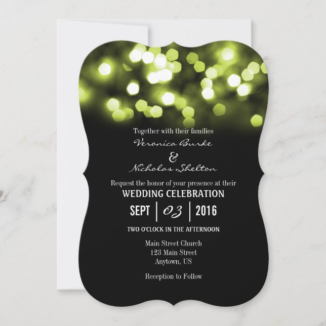 Invitación a matrimonio de Purpurina Lime Black Bo (Anverso)