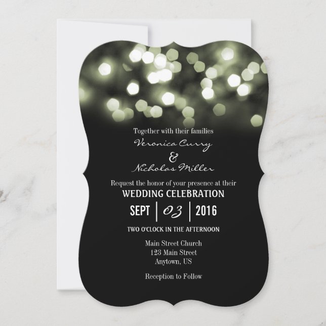 Invitación a matrimonio de Purpurina Sage Black Bo (Anverso)