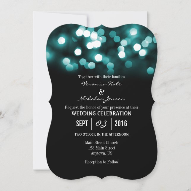 Invitación a matrimonio de Purpurina verde azulado (Anverso)