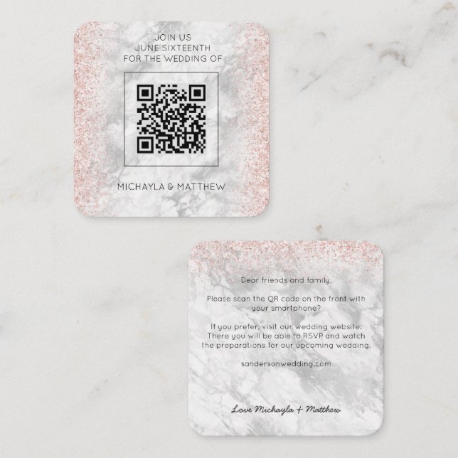 Invitación a matrimonio de Rosa de oro Purpurina d (Anverso / Reverso)