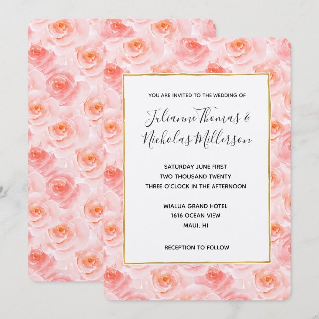 Invitación a matrimonio de Rosas de color rosa de  (Anverso / Reverso)