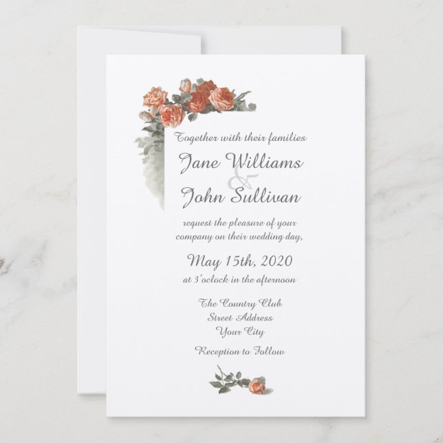 Invitación a matrimonio de rosas rojas vintage (Anverso)