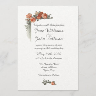 Invitación a matrimonio de rosas rojas vintage