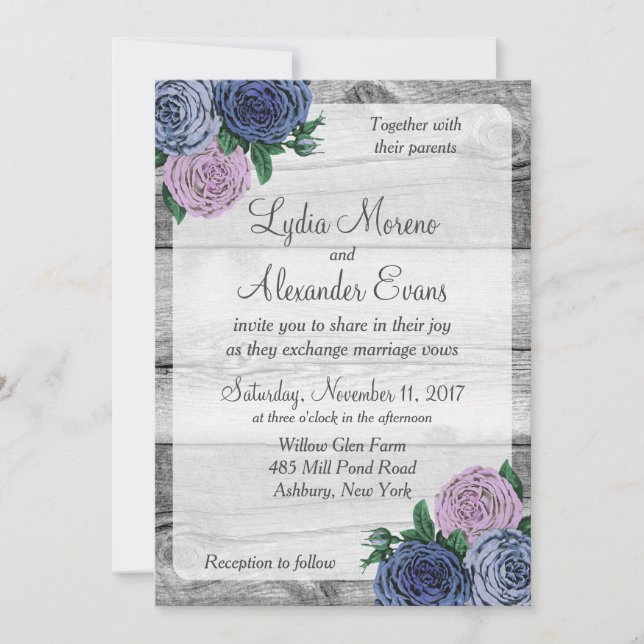 Invitación a matrimonio de Rosas rústicos de campo (Anverso)
