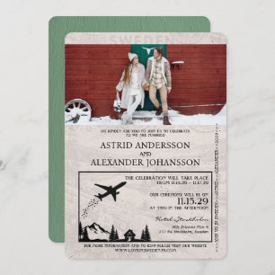 Invitación a matrimonio de Sage Green Suecia Passp