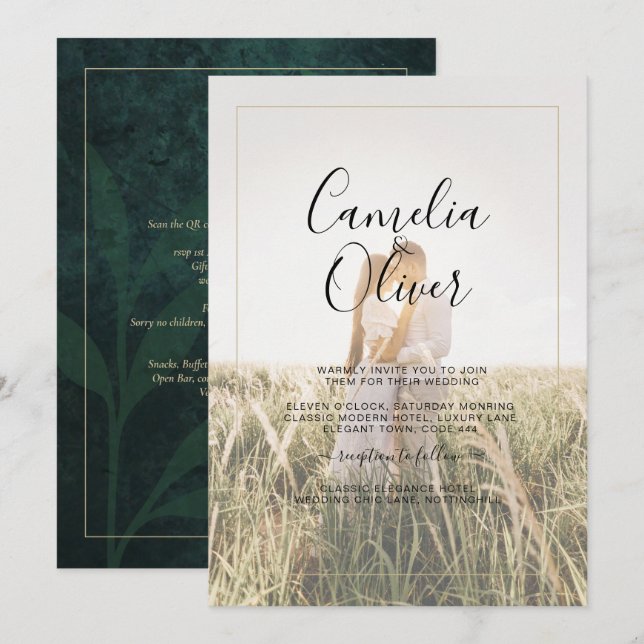 Invitación a matrimonio de superposición de foto v (Anverso / Reverso)