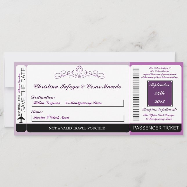 Invitación a matrimonio de tarjeta Royal Purple Cr (Anverso)