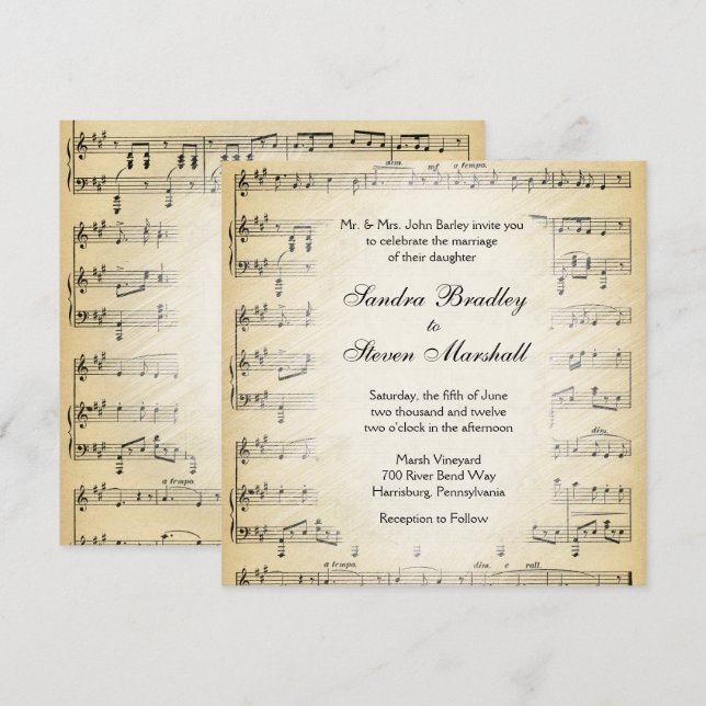 Invitación a matrimonio de tema de música de hojas (Anverso / Reverso)